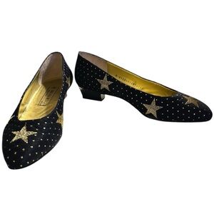 Bruno Magli Navy Blue Suede Pumps with Gold Glitter Star Accents Size 8.5